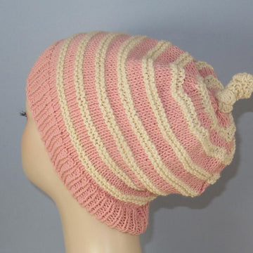 Stripe Topknot Slouch Hat