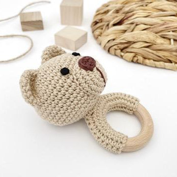 Crochet bear pattern baby rattle toy Amigurumi teething ring