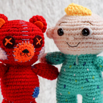 Cocomelon baby jj and red teddy amigurumi crochet doll pattern