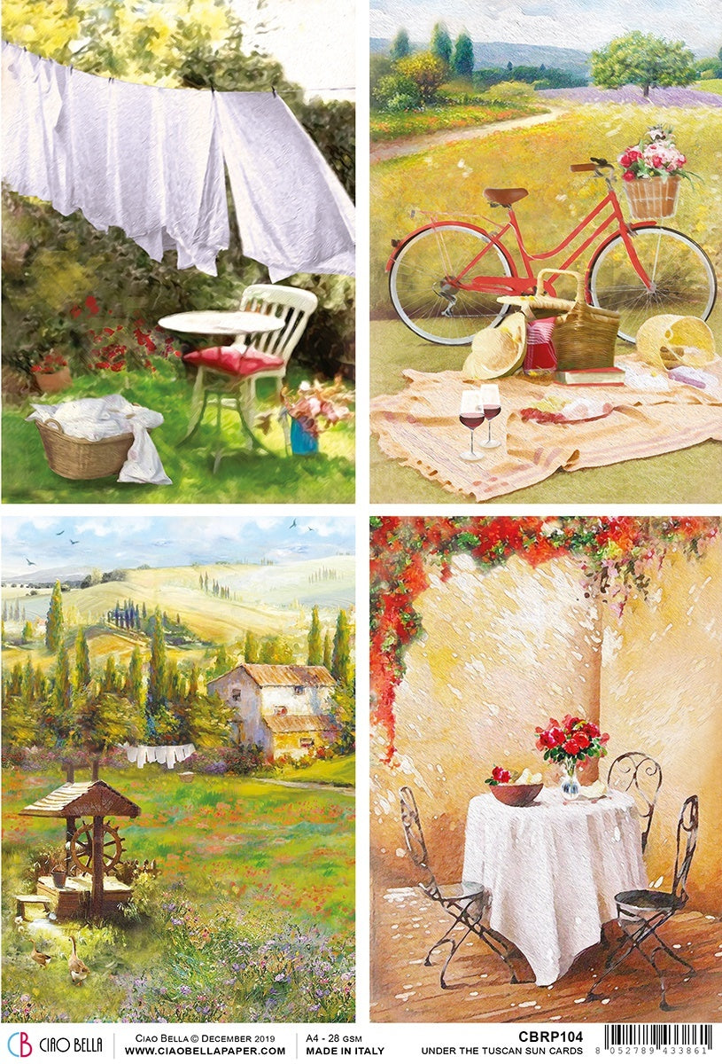 Ciao Bella Rice Paper Sheet A4 5/Pkg - Tuscan Cards, Under The Tuscan Sun