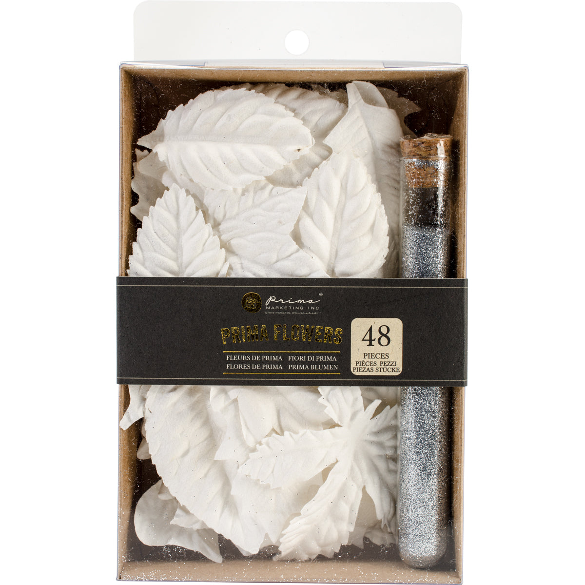 Prima Marketing Boxed Mulberry Paper Flowers - Crisp Foliage W/Glitter, 2"-3", 48/Pkg