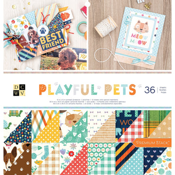 American Crafts DCWV Double-Sided Cardstock Stack 12"X12" 36/Pkg - Playful Pets, 12 Designs/3 Each