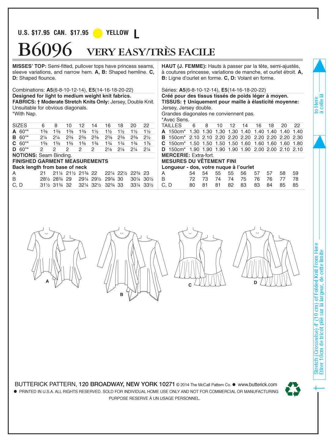 Butterick Misses' Top B6096 - Sewing Pattern