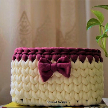 Zpagetti (t-shirt) yarn basket-off white and dark pink