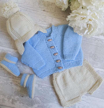 Little Peter Baby Cardigan hat booties and shorts set