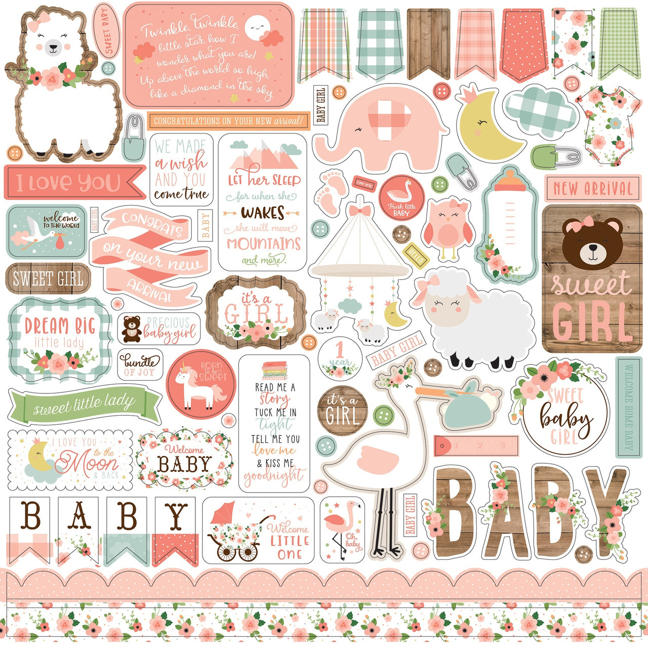 Echo Park Paper Baby Girl Cardstock Stickers 12"X12" - Elements