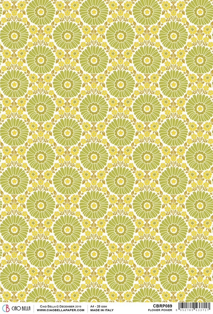 Ciao Bella Rice Paper Sheet A4 5/Pkg - Flower Power, The Seventies