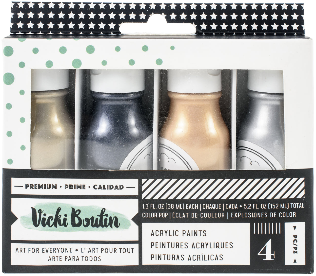 American Crafts Vicki Boutin Mixed Media Color Pop Acrylic Paint 1.7oz 4/Pkg - Metallics