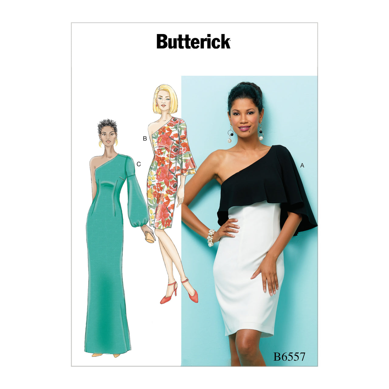 Butterick Misses' One Shoulder Dress B6557 - Sewing Pattern