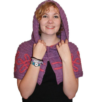 Hooded Capelet with Two Colour Aran Pattern