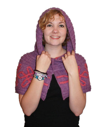 Hooded Capelet with Two Colour Aran Pattern