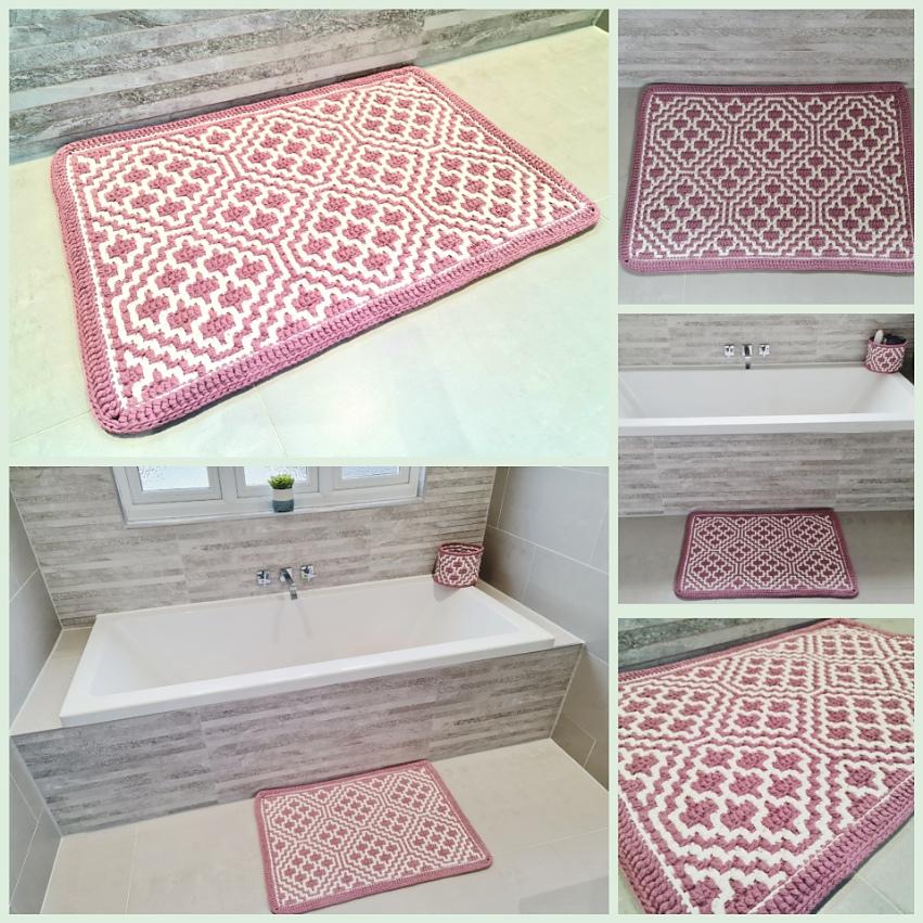 Mosaic crochet rug and basket