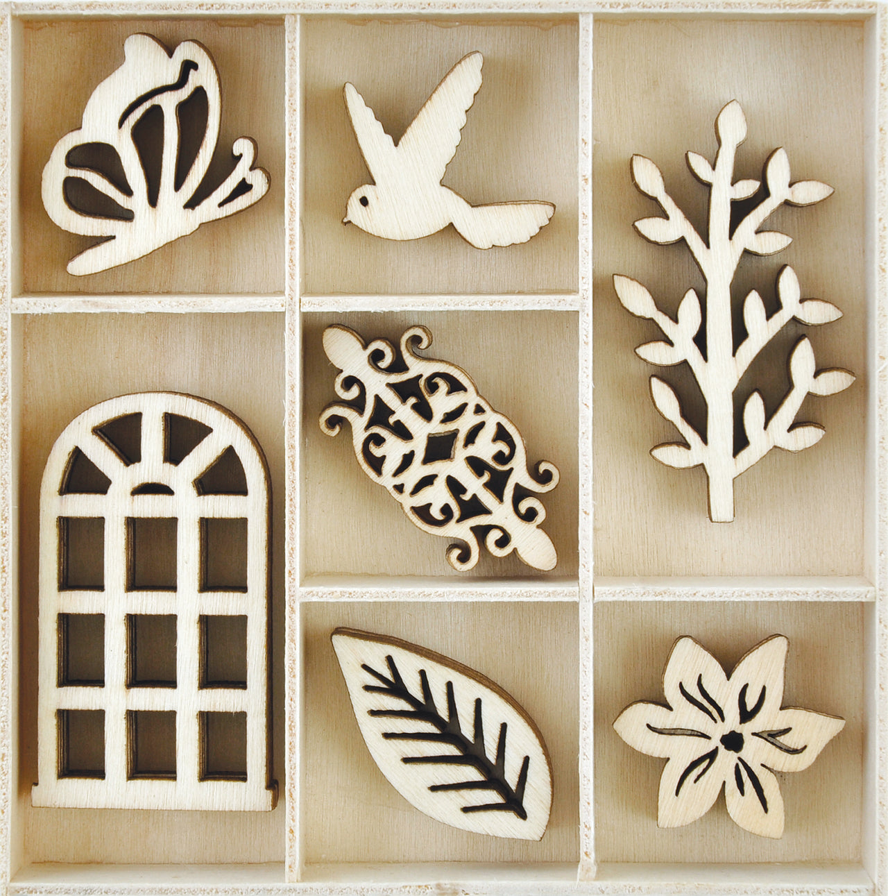 Kaisercraft Wood Mini Themed Embellishments - Secret Garden, 35/Pkg