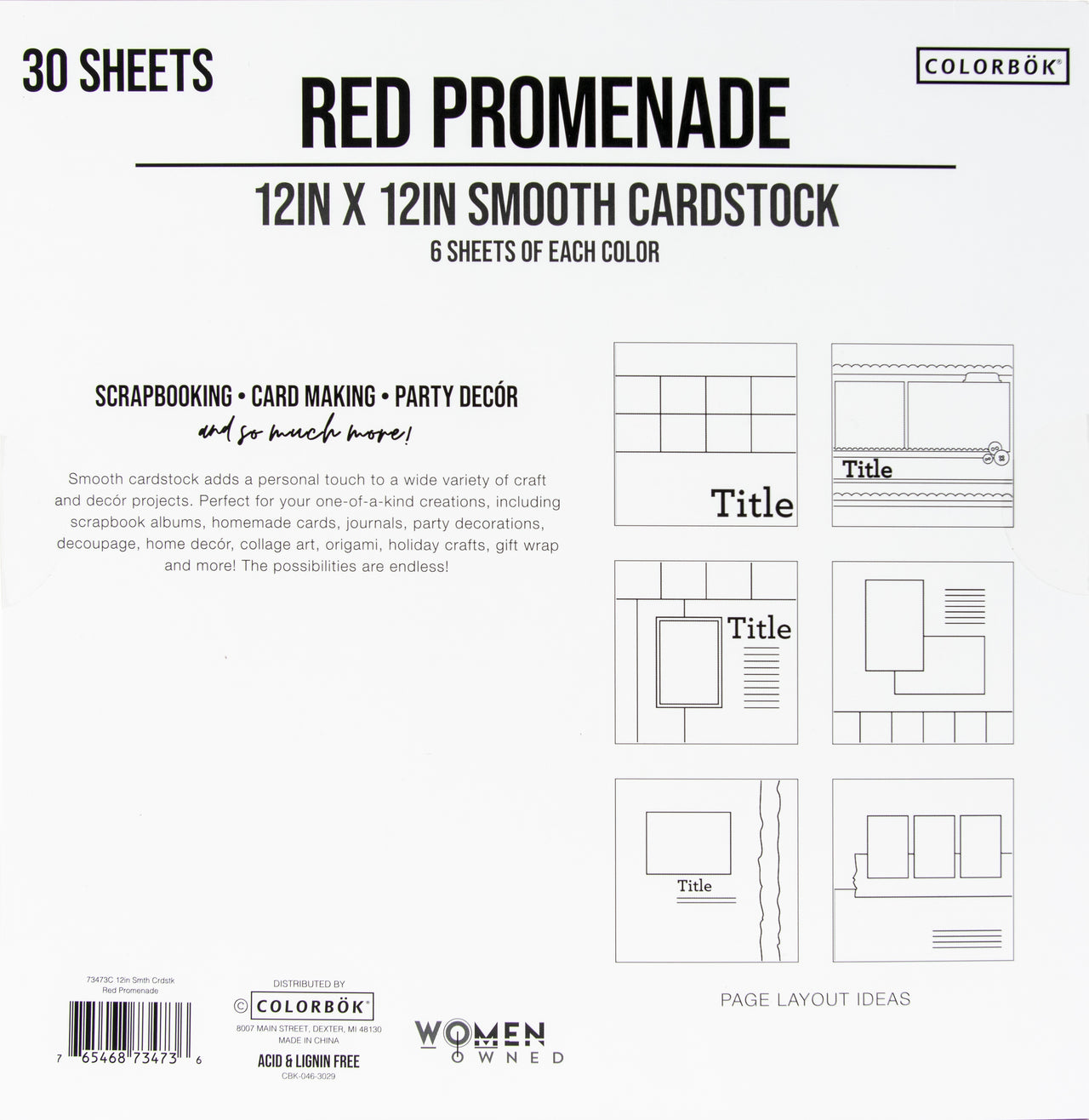 American Crafts Colorbok 78lb Smooth Cardstock 12"X12" 30/Pkg - Red Promenade, 5 Colors/6 Each