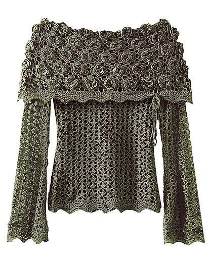 Crochet Foldover Sweater – Off Shoulder Lace Top