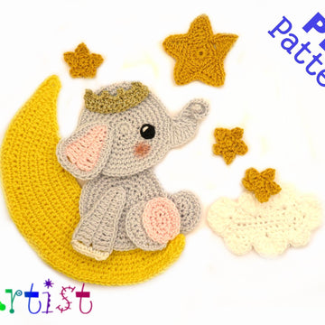 Elephant Moon crochet applique pattern