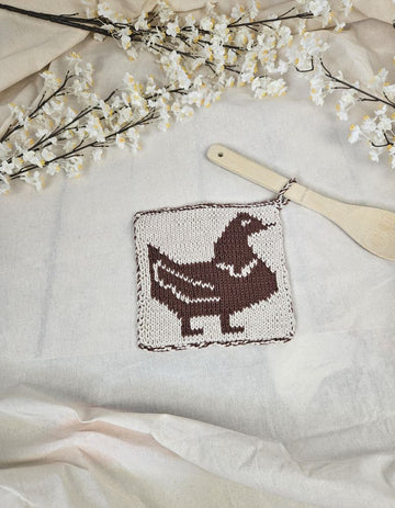 Chicken Pot Holder in Double-Face Knitting Technique inkl. Tutorial