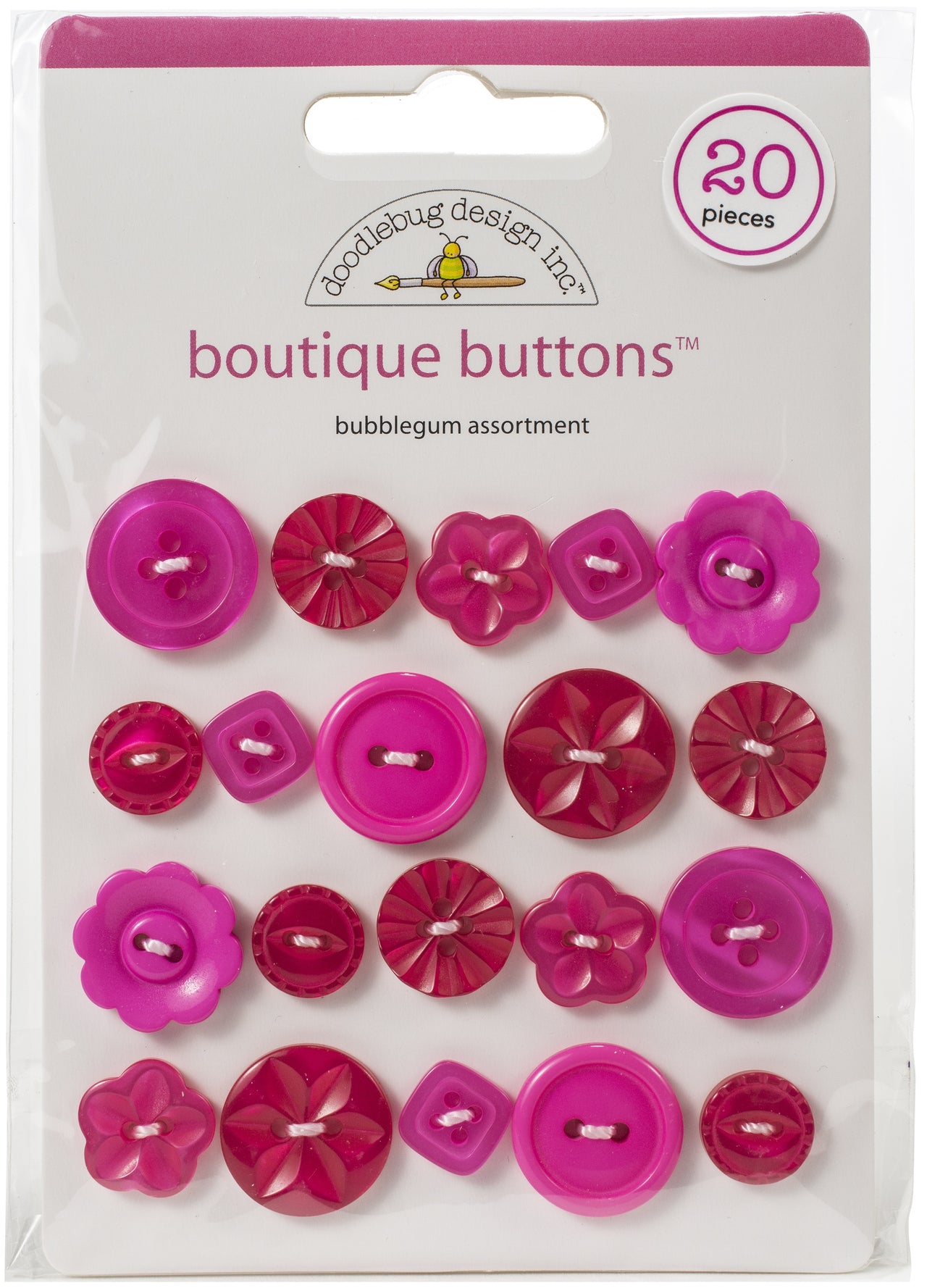 Doodlebug Boutique Buttons 20/Pkg - Bubblegum