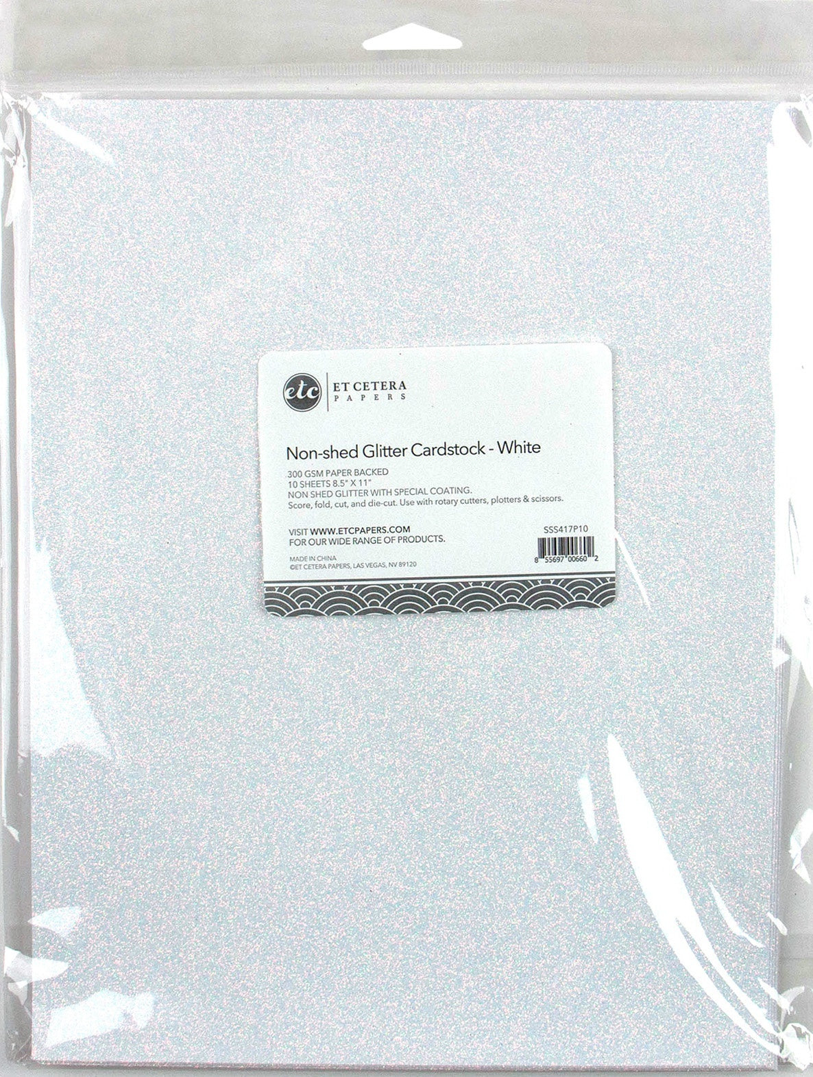 Arc Crafts ETC Papers Non-Shed Glitter Cardstock 8.5"X11" 10/Pkg - White