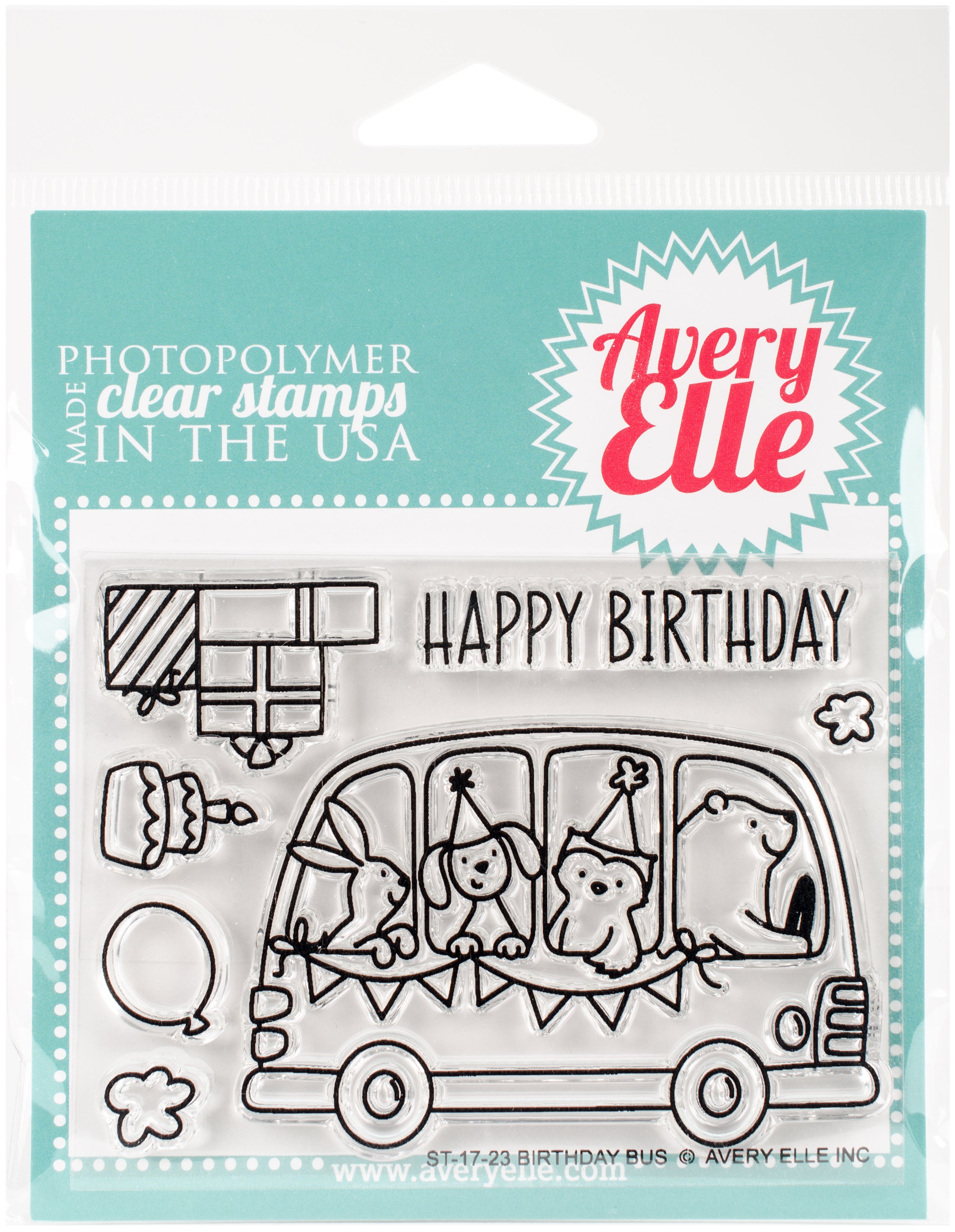 Avery Elle Clear Stamp Set 4"X3" - Birthday Bus