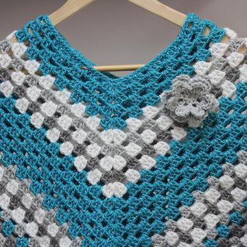 Girls Poncho or Shawl with Flower