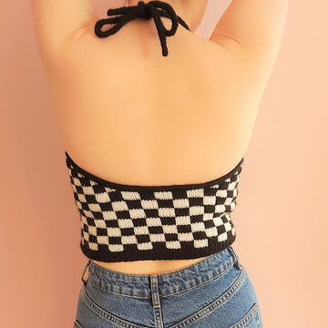 Harmon Halter Checkerboard Crop Top