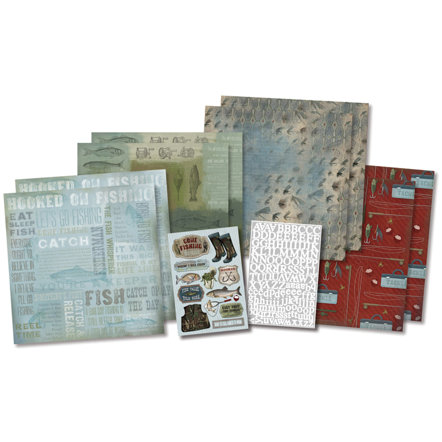 Karen Foster Scrapbook Page Kit 12"X12" - Born To Fish