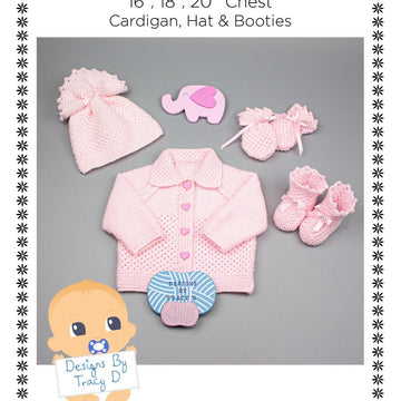 Elsie Baby Cardigan, Hat & Booties knitting pattern, 0-12mths