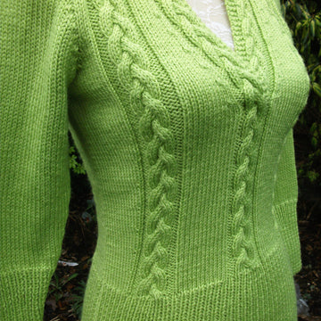 Cabled V Neck Fitted Sweater