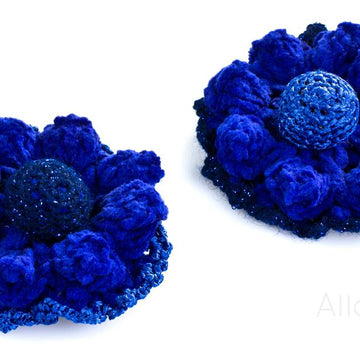 Royal Blue. Genia Crocheted Scarf & Flower Pins