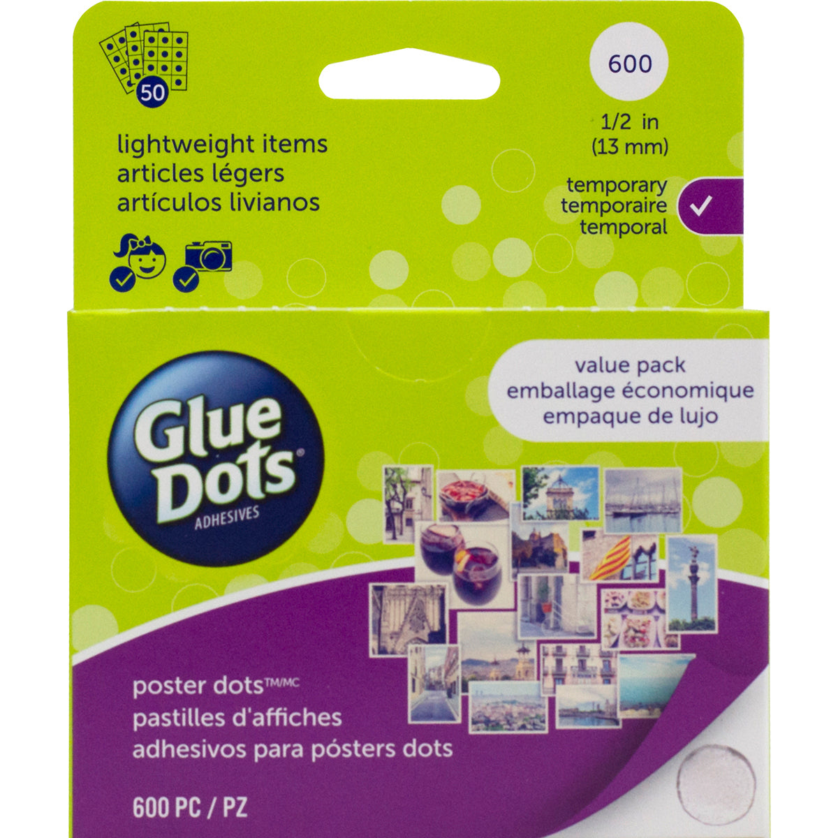 Glue Dots .5" Poster Dot Sheets Value Pack - 600 Clear Dots