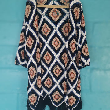 Crochet Granny Square Cardigan Coat Duster