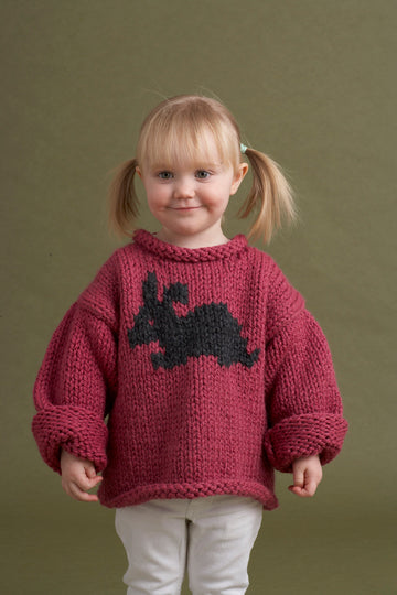 Child's Bunny Motif Pullover in Lion Brand Wool-Ease Thick & Quick - 70555AD