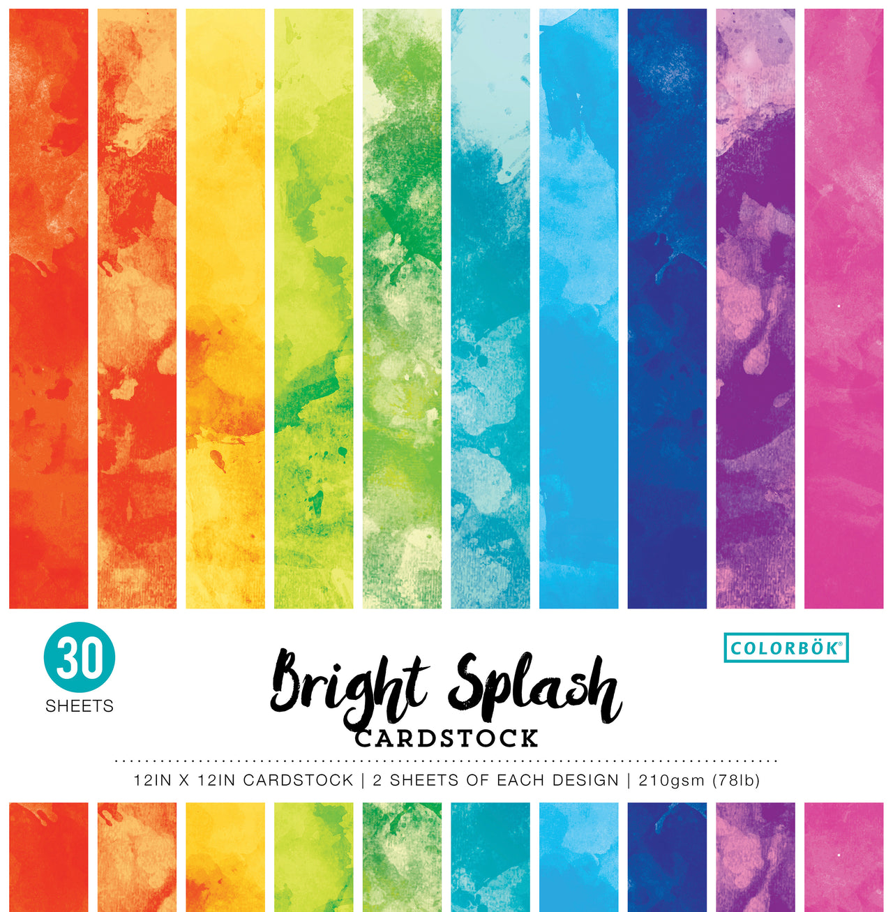 American Crafts Colorbok 78lb Single-Sided Printed Cardstock 12"X12" 30/Pkg - Watercolor Bright Splash, 15 Des/2 Each