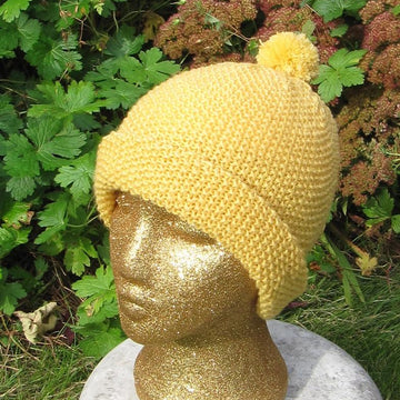 Ladies Luxury Moss Stitch (Seed Stitch) Roll Brim Bobble (Pom-Pom) Beanie Hat