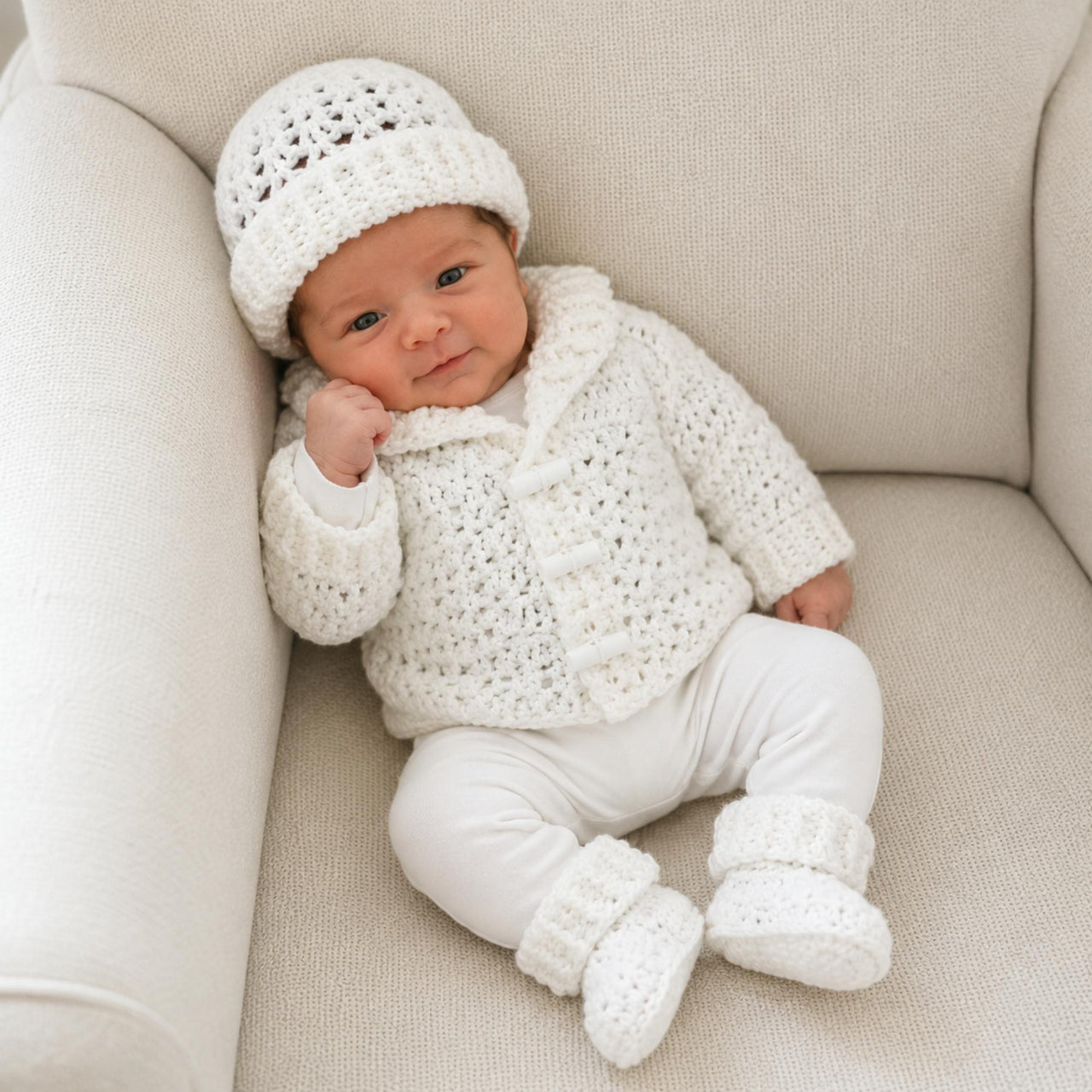 Corbin Newborn Cardigan Hat and Booties Set