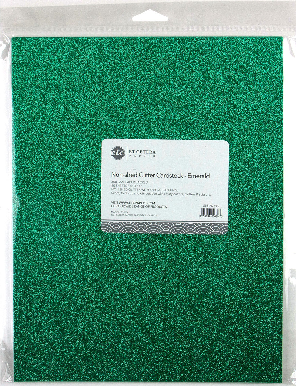 Arc Crafts ETC Papers Non-Shed Glitter Cardstock 8.5"X11" 10/Pkg - Emerald