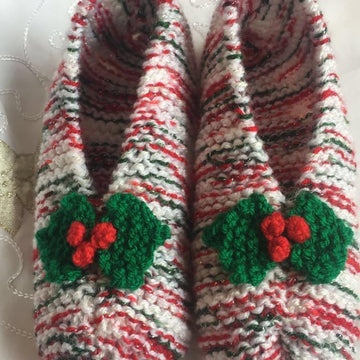 DK knitting pattern Christmas eve box slippers or slipper socks using 2 strands of DK yarn knitted together age 8yrs - Adult