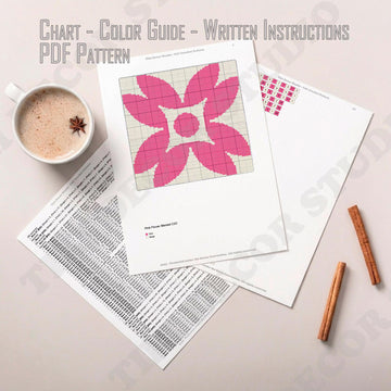 Pink Flower Beige Abstract Blanket Botanical Home Decor C2C Crochet PATTERN