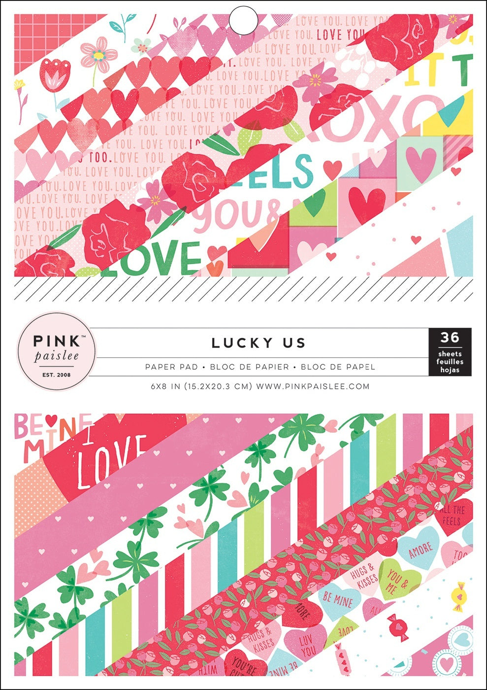 American Crafts Pink Paislee Single-Sided Paper Pad 6"X8" 36/Pkg - Lucky Us, 18 Designs/2 Each