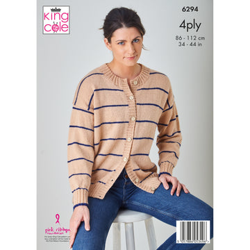 Cardigan and Slipover knitted in King Cole Merino Blend 4Ply - P6294 - Leaflet