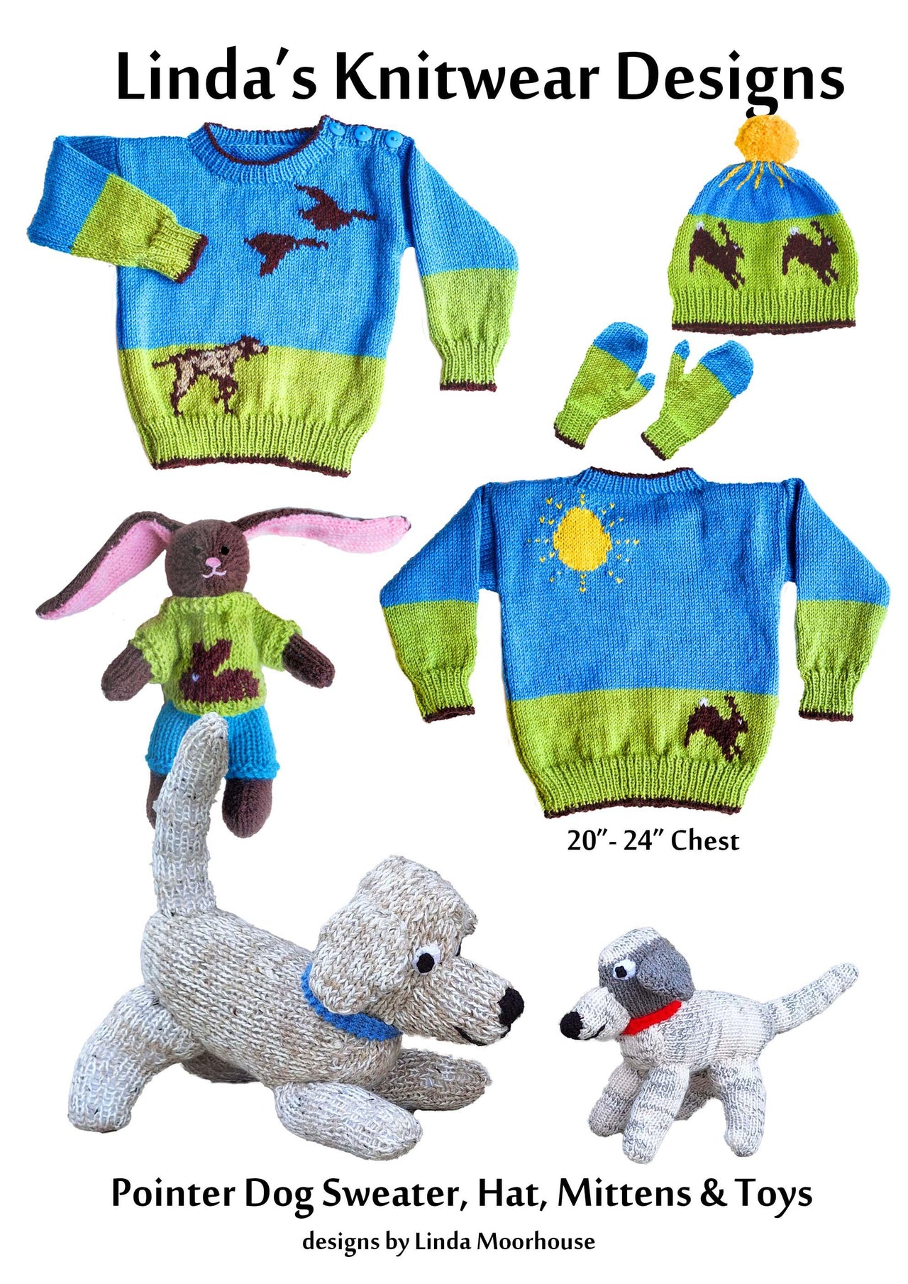 Pointer dog sweater, hat, mittens and toys