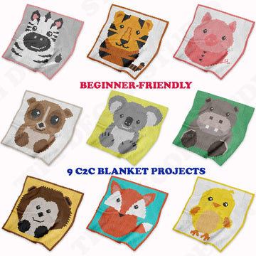 BUNDLE Animal Blanket C2C Crochet Pattern | Beginner-friendly