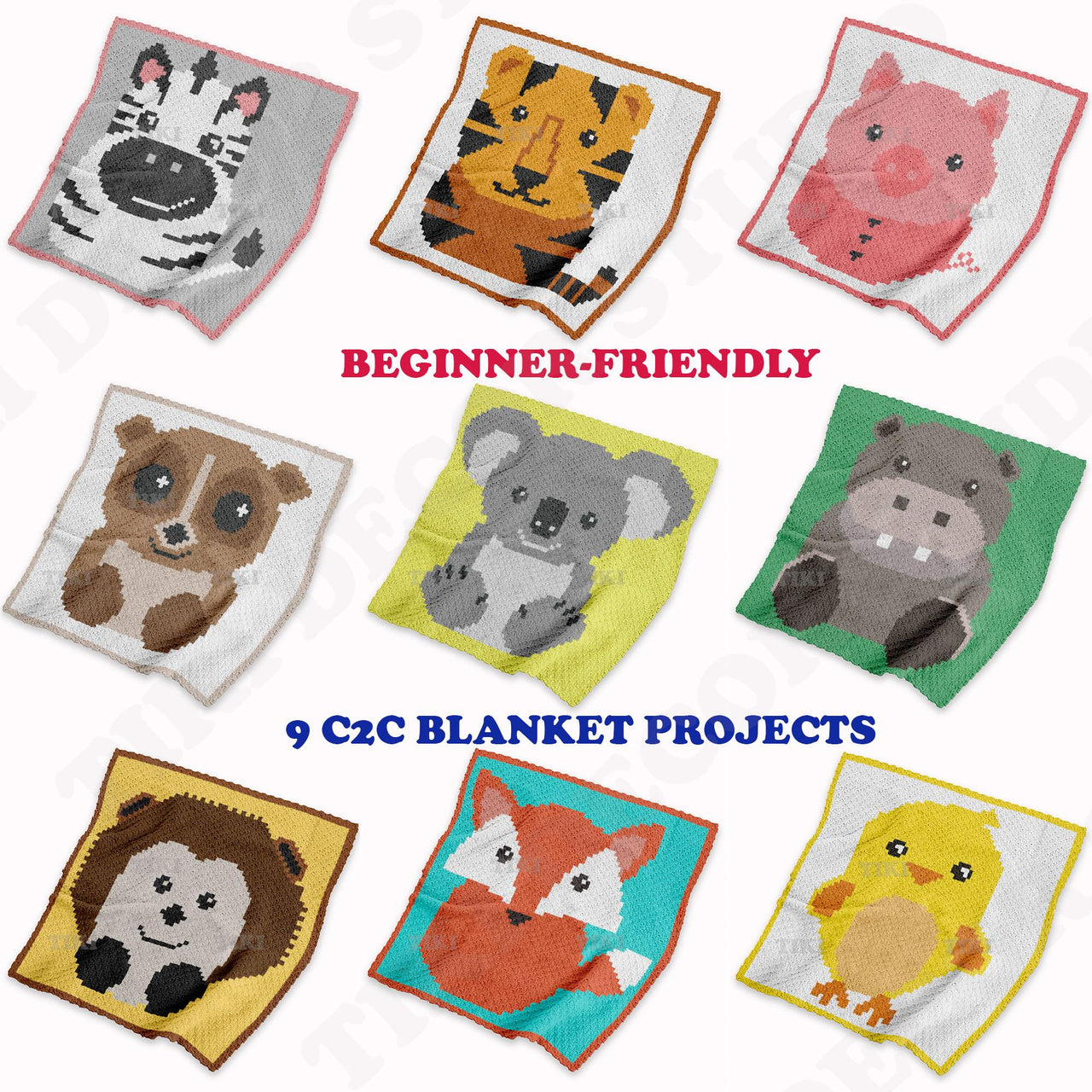 BUNDLE Animal Blanket C2C Crochet Pattern | Beginner-friendly