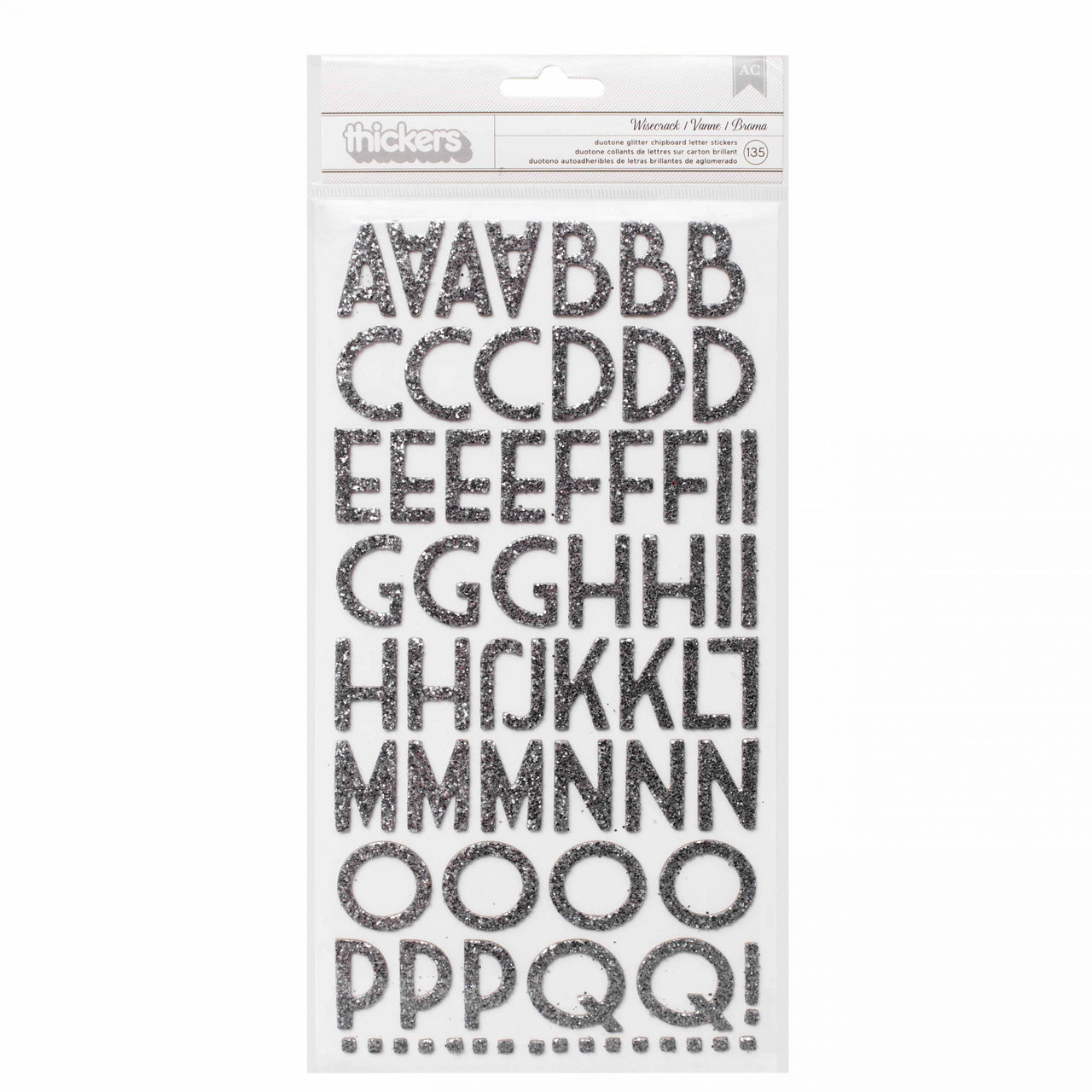 American Crafts Thickers Wisecrack Alphabet Chipboard Silver DuoTone Glitter (135 Piec