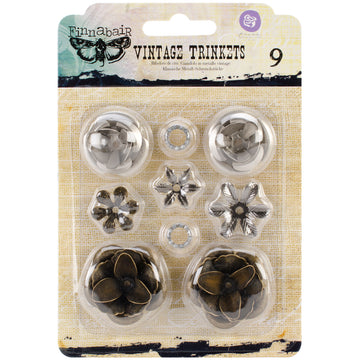 Prima Marketing Finnabair Vintage Mechanicals Metal Trinkets - Roses .5" To 1", 9/Pkg