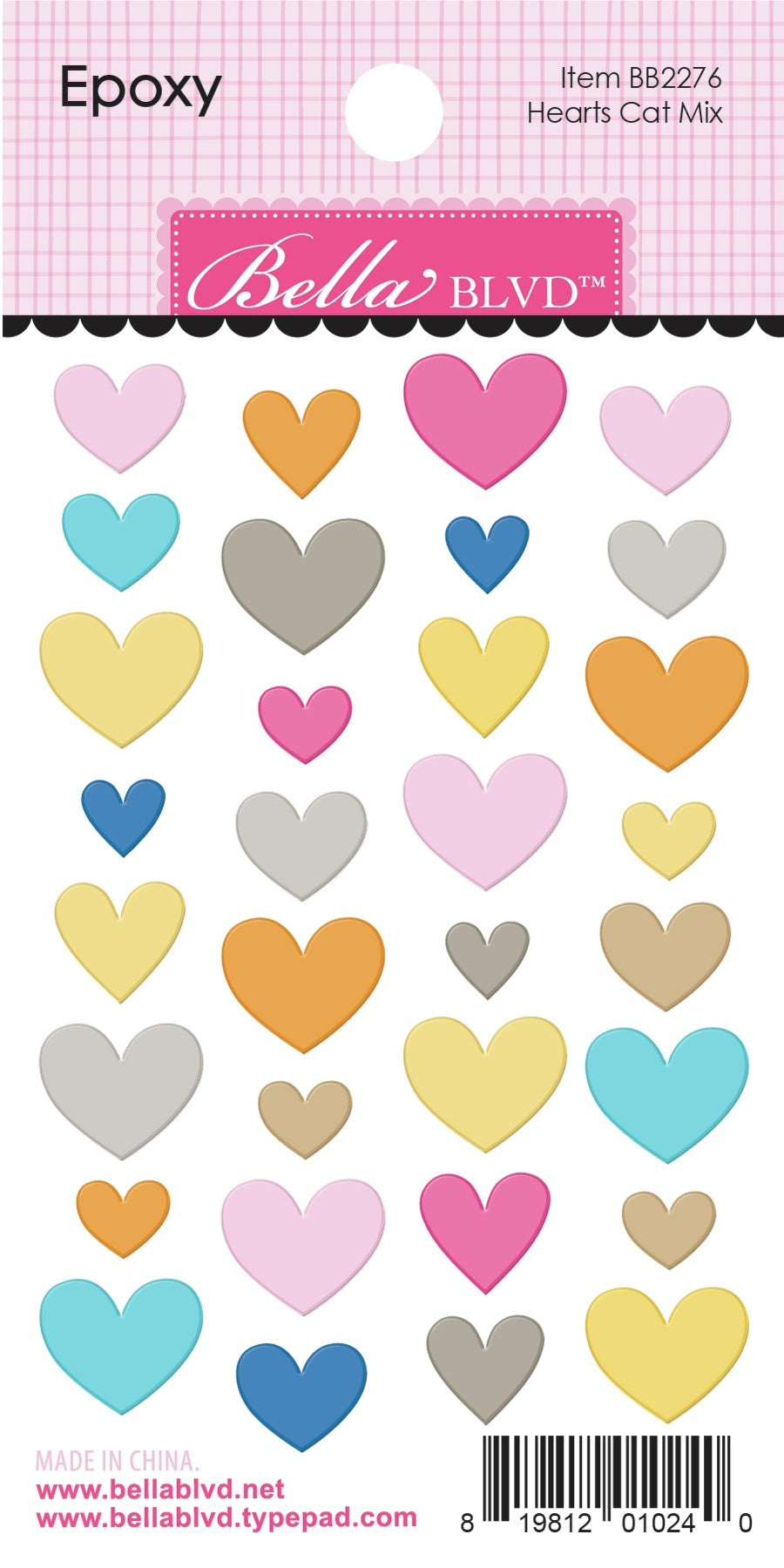 Doodlebug Chloe Epoxy Stickers - Hearts Cat Mix