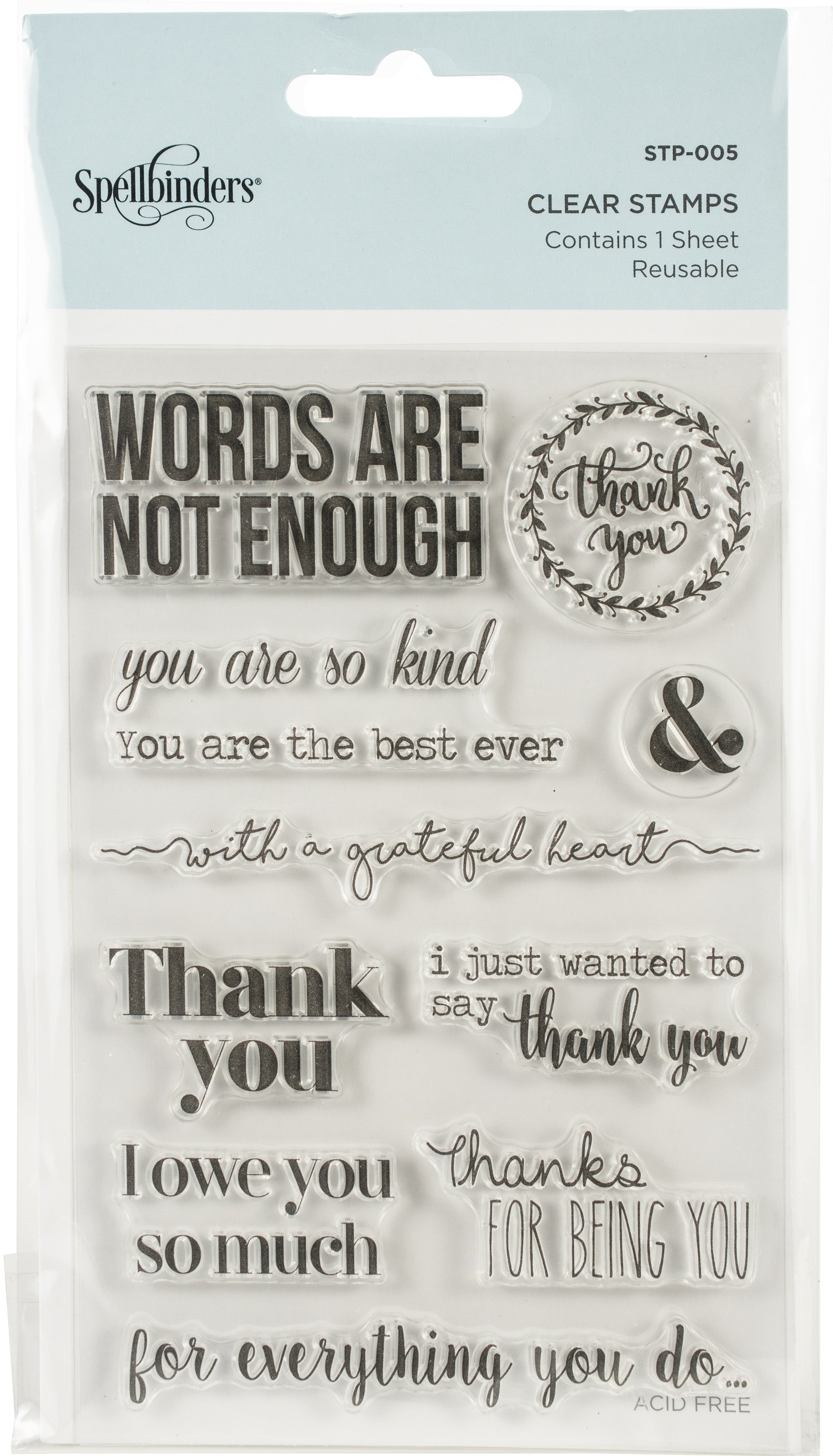 Spellbinders Clear Acrylic Stamps - Words Are Not Enough