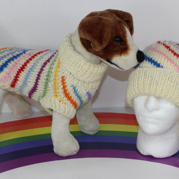 Chunky Swirl Stripe Dog Coat & Matching Beanie Hat