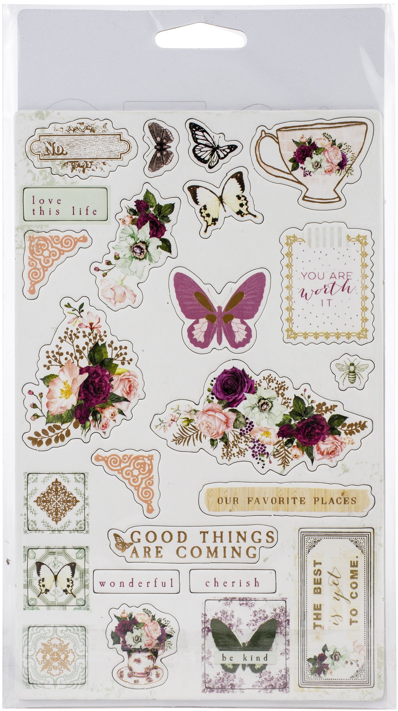 Prima Marketing Pretty Mosaic Chipboard Stickers 45/Pkg - Icons W/Foil Accents